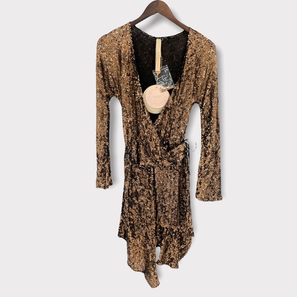Maria Lucia Hohan Bronze Gallia Sequin Wrap Dress Size 6 - Picture 3 of 9